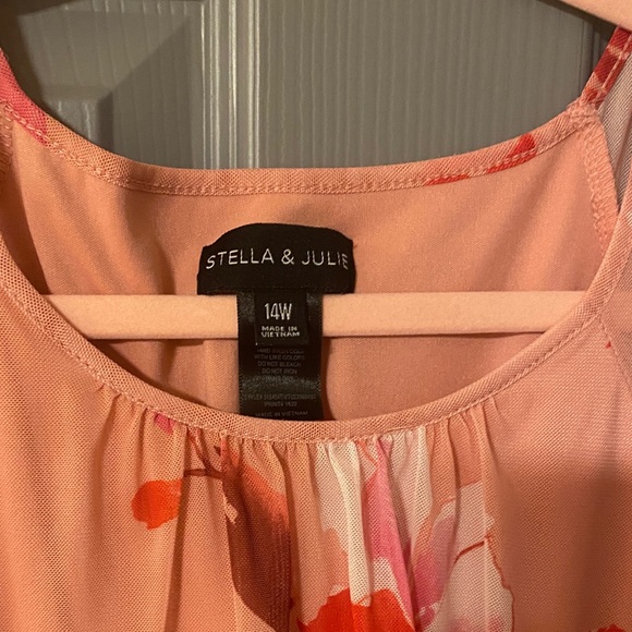 Floral Pink Tiered Maxi Easter Spring Dress with mesh Stella and Julie 14W - Picture 2 of 5